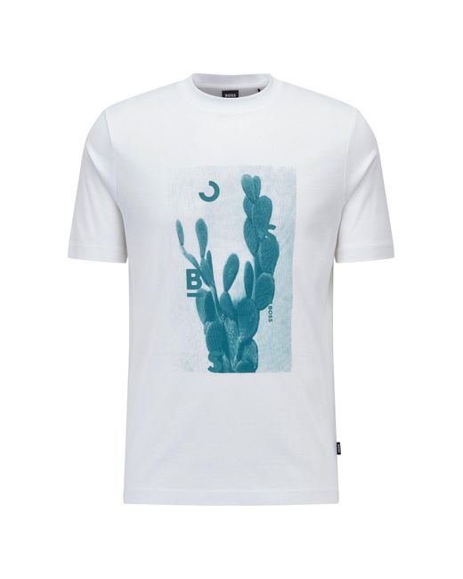 BOSS by HUGO BOSS Cotton Boss - Tessler 169 White Cactus Logo Print Slim  Fit T-shirt 50469501 100 in Green for Men | Lyst