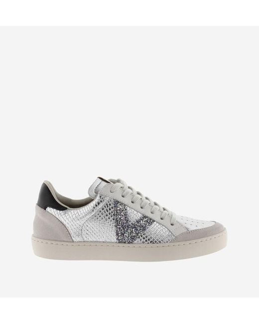 Victoria Leather Berlin Metal Snake Trainer in Silver (Metallic) | Lyst