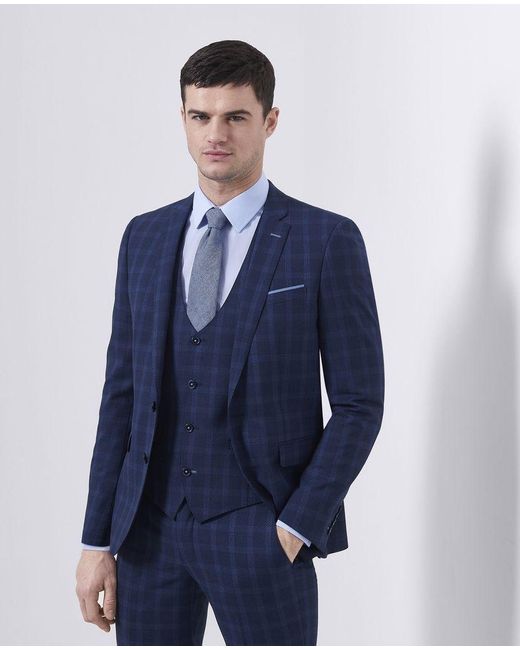 navy check suit jacket