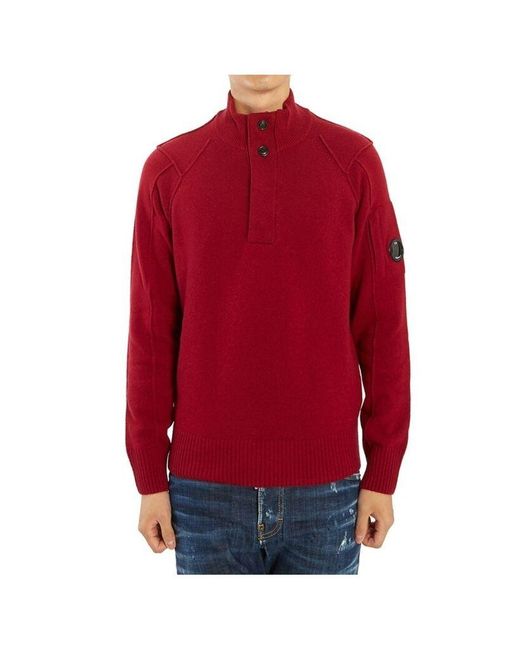 C.P. Company C.p. Company Lambswool Lens Half Button Sweater Beet Red for  Men - Lyst