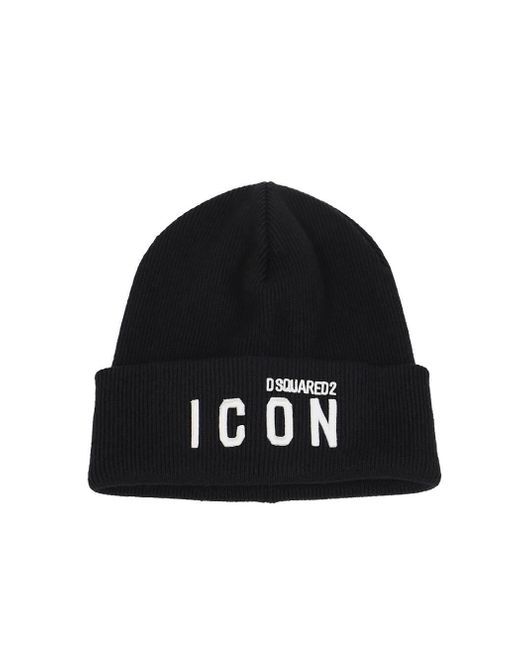 DSquared² Wool Icon White Beanie in 