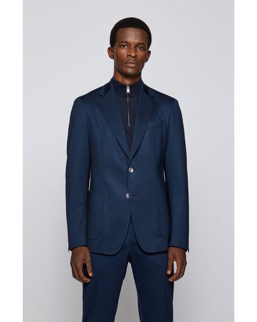 BOSS by HUGO BOSS Synthetic C-hanry-j-214 Dark Slim-fit Jacket In  Micro-patterned Stretch Jersey 50458705 404 in Blue for Men - Lyst