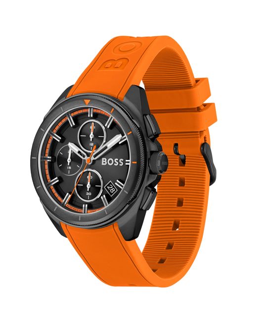 BOSS by HUGO BOSS Gents Volane: Black Dial Orange Silicone Strap Watch for  Men | Lyst