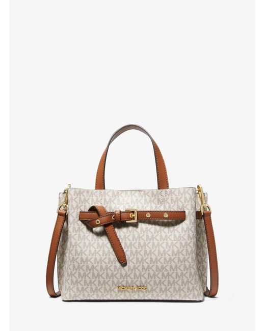 Michael Kors Canvas Emilia Small Triple Compartment Satchel Crossbody