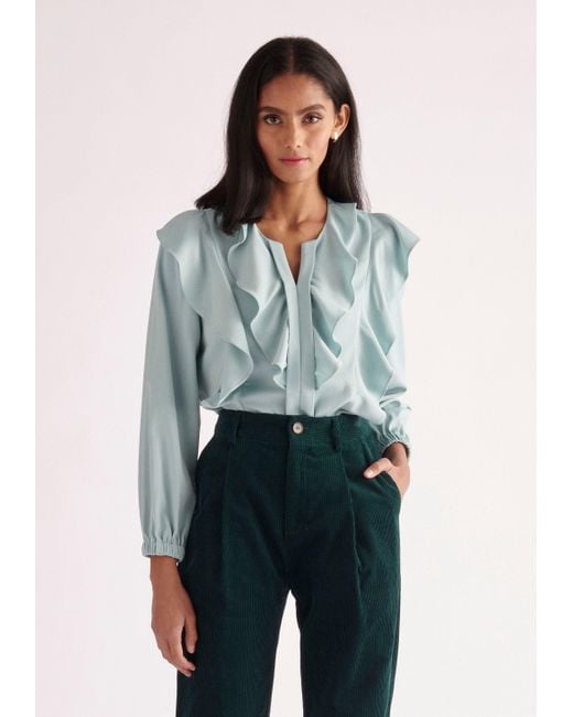 Paisie Double Ruffle Blouse in Green (Blue) | Lyst