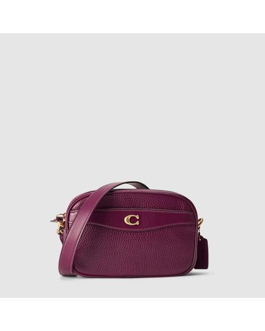 COACH Leather Camera Cross Body Bag in Purple,Burgundy (Purple) Save
