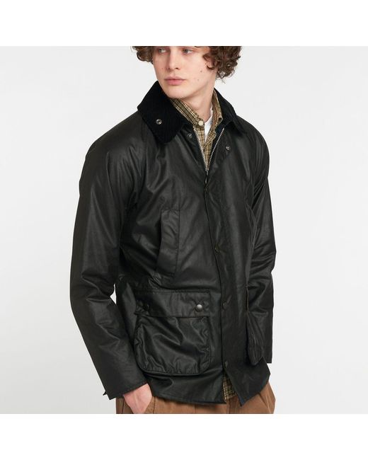 Barbour Cotton Slim Fit Bedale Camo Waxed Jacket in Black for Men | Lyst