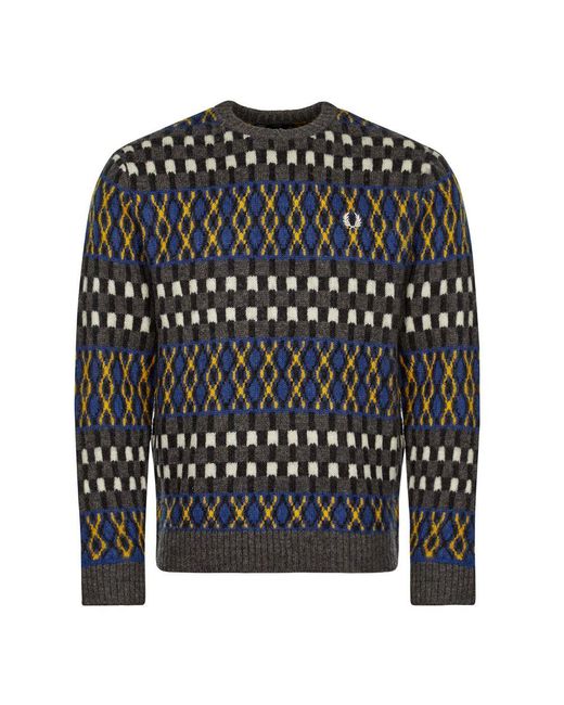 Fred Perry Wool Fair Isle Knit Jumper in Grey (Gray) for Men Save 1
