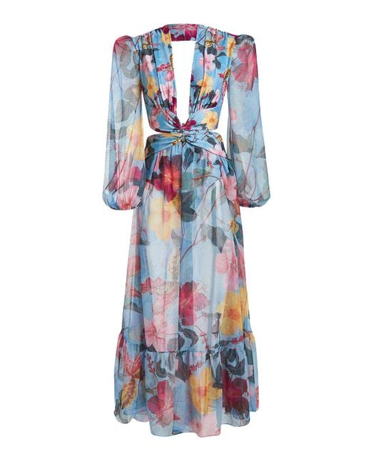 PATBO Chiffon Hibiscus Cutout Maxi Dress in Blue | Lyst