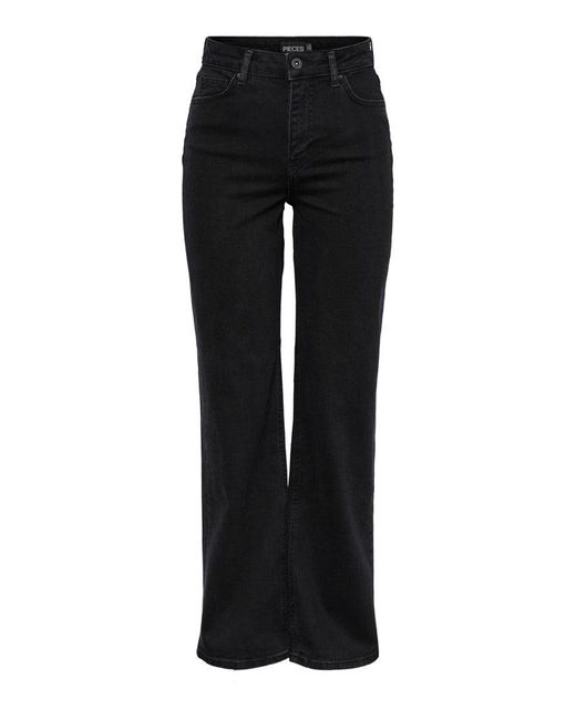 Pieces Denim Holly High Waist Wide Jeans in Black | Lyst