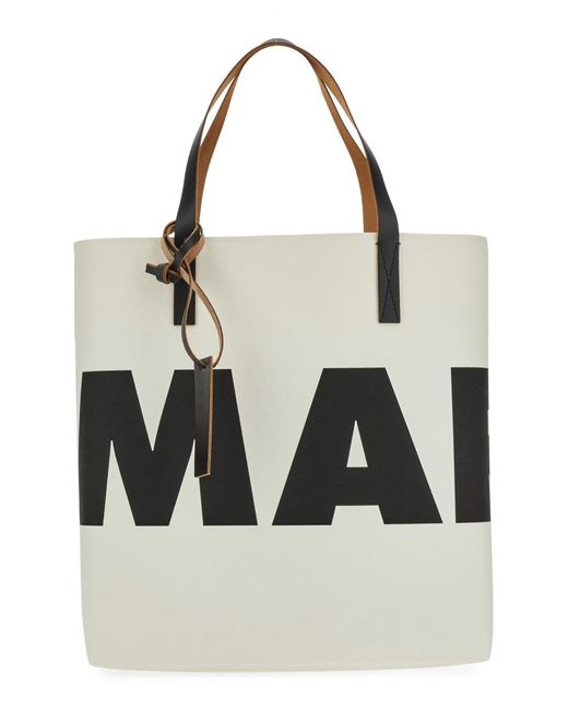 Marni Leather Shopping Bag With Logo Print in Pink,Black (Black) | Lyst
