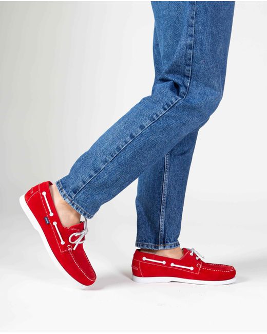 ATLANTA MOCASSIN Boat Shoes In Suede in Red for Men | Lyst