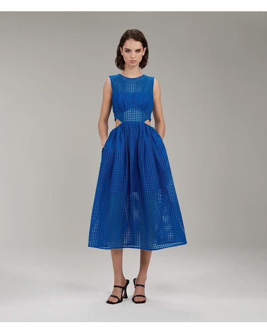 Self-Portrait Cotton Broderie Anglaise Midi Dress in Blue | Lyst