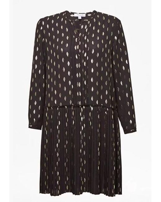 black and gold pleated dress