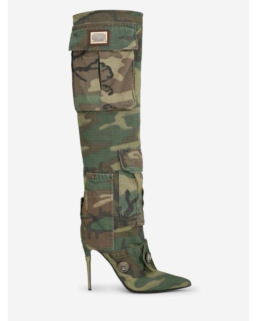 Dolce & Gabbana Camouflage Patchwork Boots in Green - Lyst