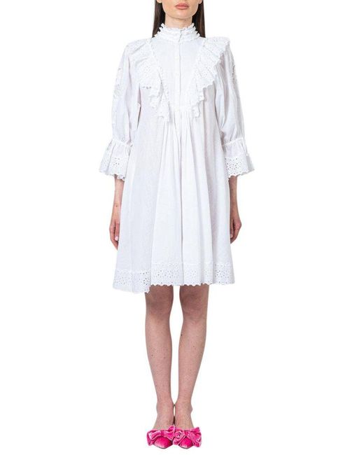 byTiMo White Ruffled Cotton Mini-dress