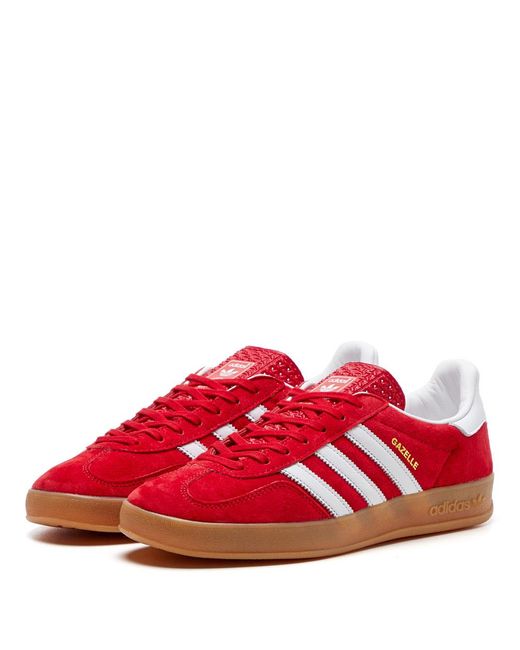 adidas Leather Gazelle Indoor Trainers in Red for Men | Lyst