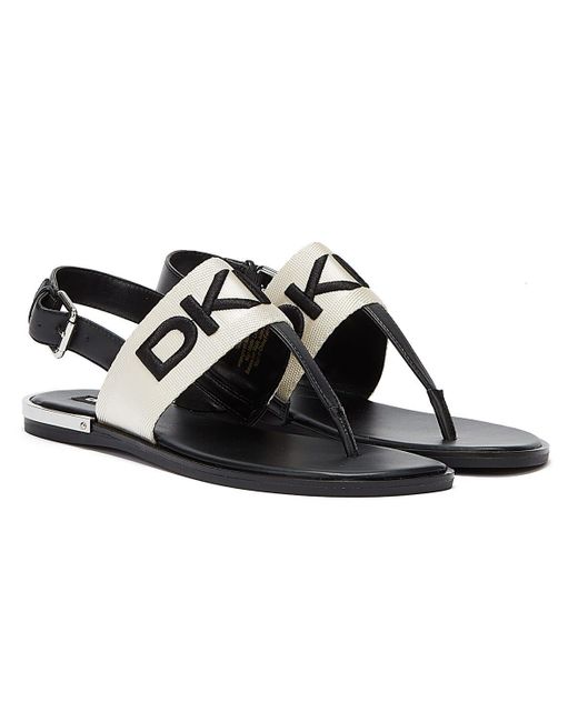 DKNY Amber Sling Back Thong Natural in Black | Lyst