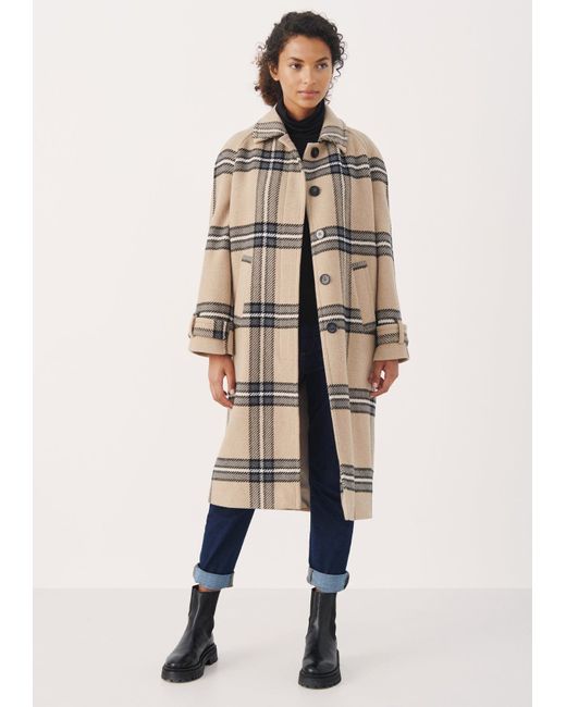 Part Two Wool Rima Coat Neutral Check in Black (Natural) | Lyst UK