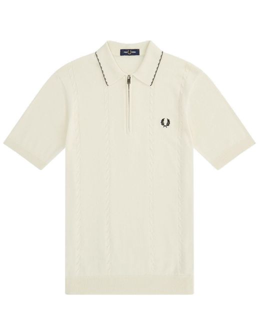 Fred Perry Polo Cable Zip Neck Knitted K3552 in White for Men | Lyst