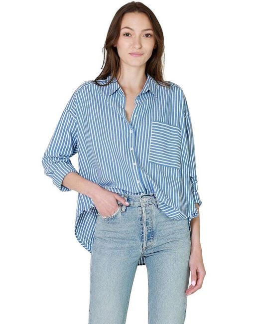 Xirena Jody Stripe Cotton Shirt In Sail in Blue | Lyst