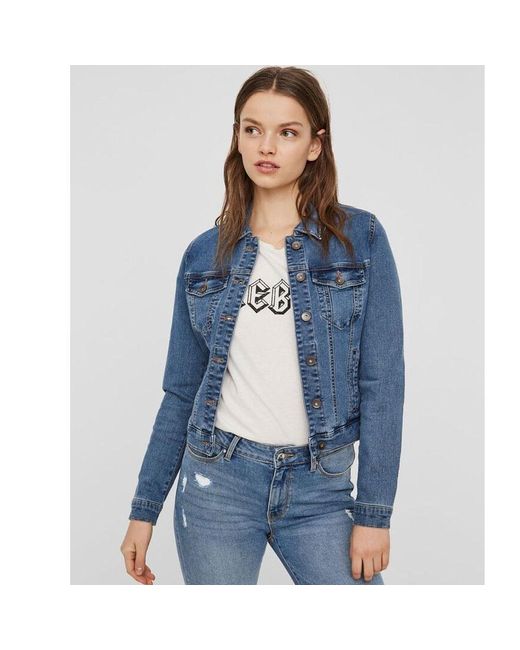 Vero Moda Hot Soya Denim Jacket in Blue,White (Blue) | Lyst