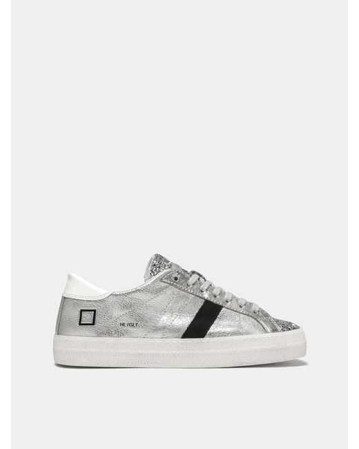 Date Leather Hill Low Glitter Trainers And Silver in White | Lyst