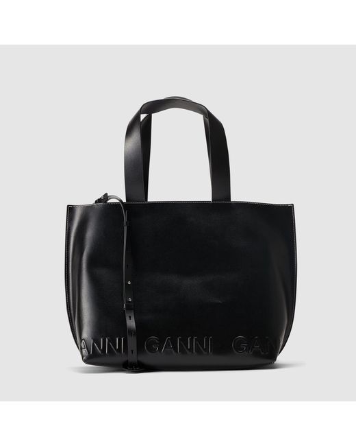 Ganni Leather East West Tote Bag in Black - Save 18% | Lyst