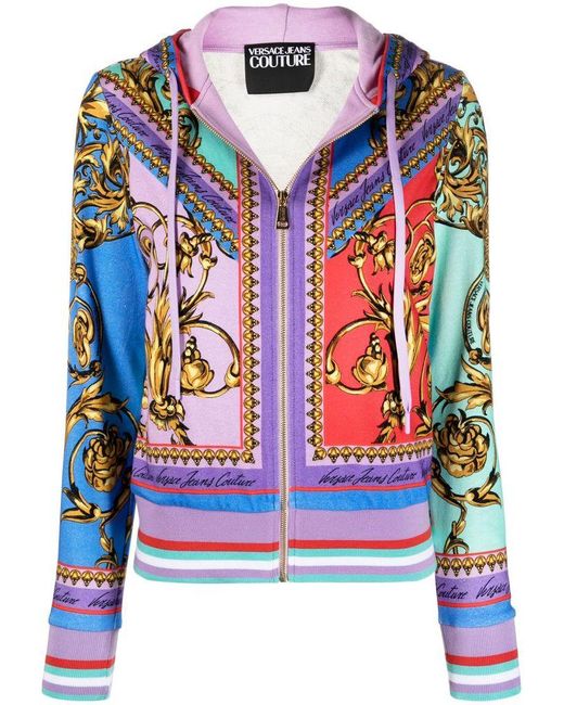 Versace Cotton Baroque Print Jacket in Blue | Lyst