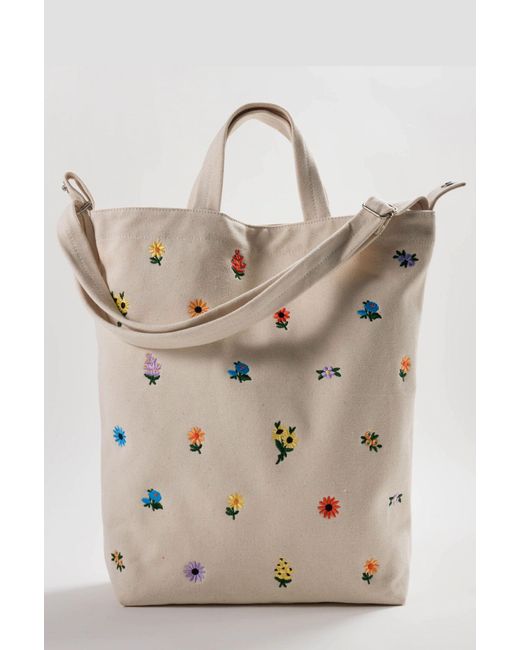 BAGGU Canvas Embroidered Ditsy Floral Duck Tote Bag in Black Lyst