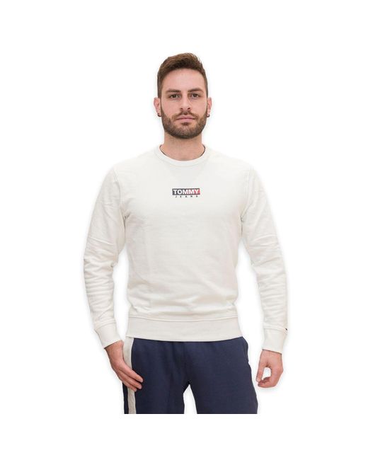 Tommy Hilfiger Denim Felpa In Misto Cotone Con Logo in White for Men - Lyst