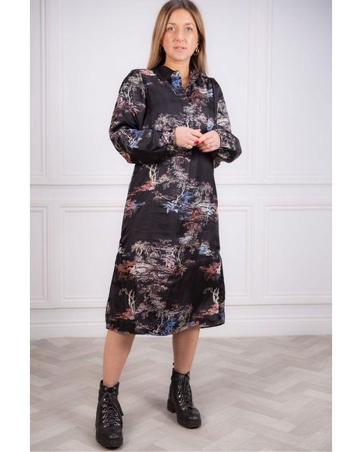 Second Female Silk Roanne Midi Dress In in Black - Lyst