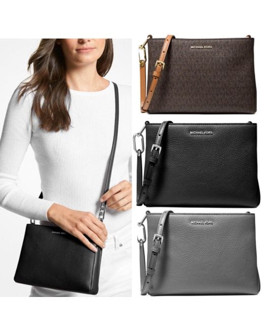 Michael Kors Trisha Mk Signature Leather Medium Crossbody Bag in Black