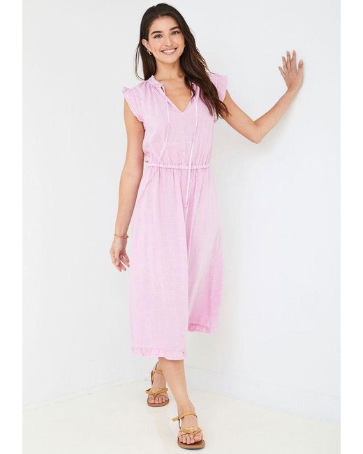 Bella Dahl Ruffle Sleeve Midi Dress Taffy in Pink - Lyst
