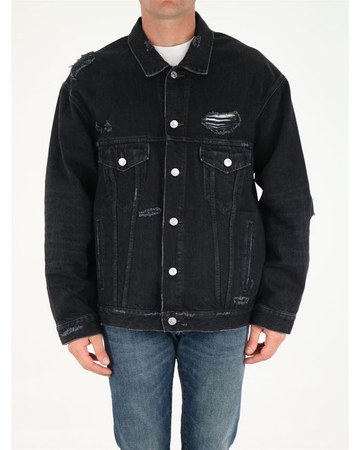 Balenciaga Barcode Denim Jacket With Rips in Black for Men - Lyst