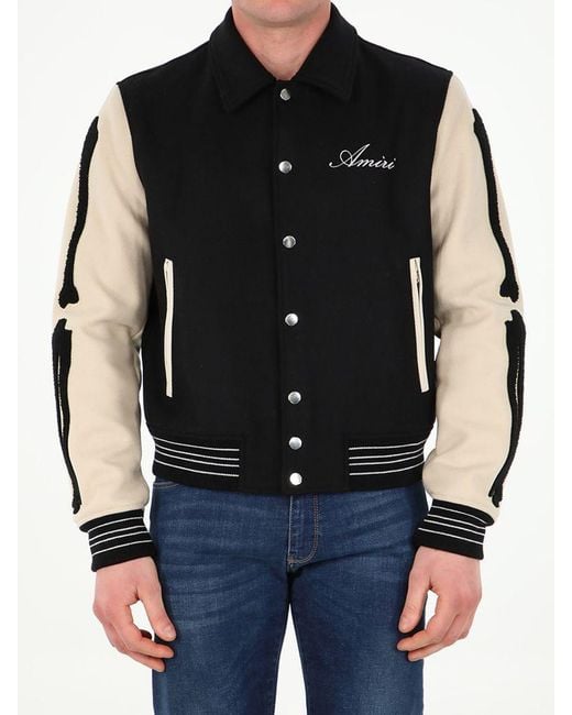 Amiri Wool Bones Varsity Jacket in Black for Men Lyst