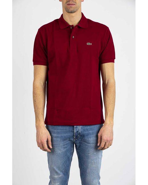 Lacoste Polo In Piquet in Burgundy (Red 