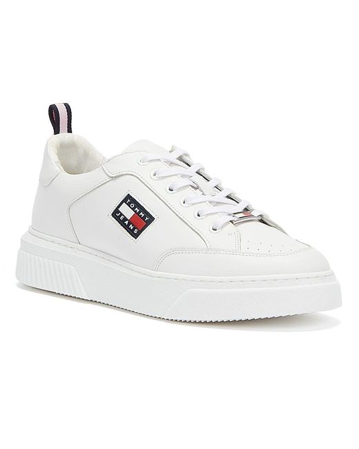 Tommy Hilfiger Denim Tommy Jeans Elevated Leather Cupsole Trainers in White  | Lyst