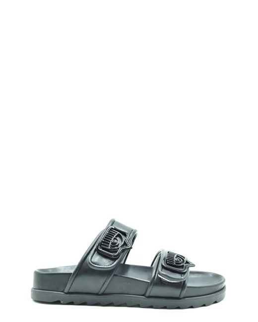 Chiara Ferragni Leather Flip Flops in Black | Lyst