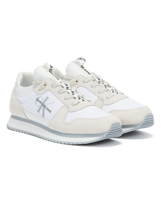 Calvin Klein Denim Jeans Runner Lace Up Sock Bright Trainers in White - Lyst