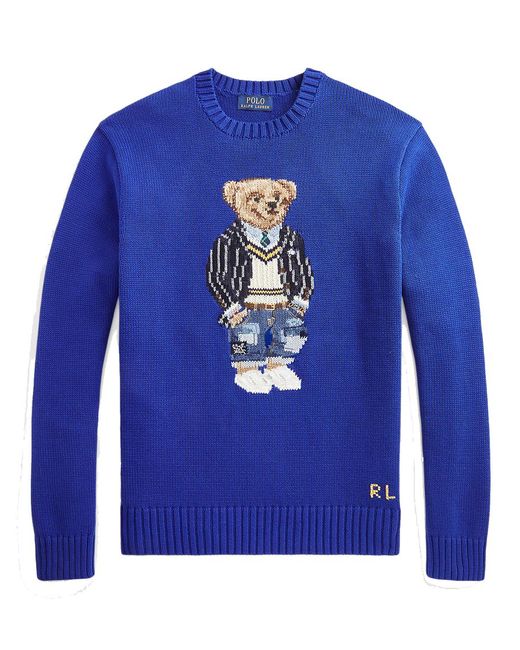 Polo Ralph Lauren Denim Bear Crew Knit in Blue for Men | Lyst UK