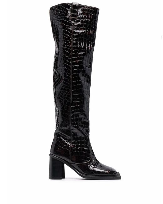 Ninamounah Leather Howling Knee Boots Shiny Dark Croco in Brown - Lyst