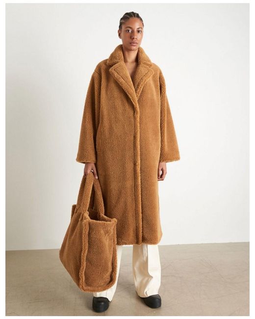 STAND Studio Maria Faux Fur Coat in Brown | Lyst