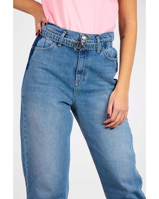 Pinko Denim Jeans Mom-fit Con Cintura Love Birds in Blue - Lyst