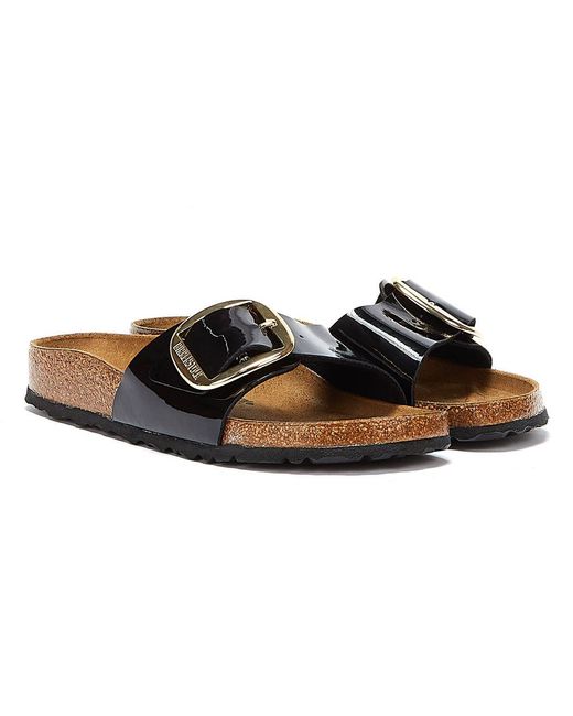 Birkenstock Madrid Big Buckle Birko Flor Patent Sandals in Black | Lyst