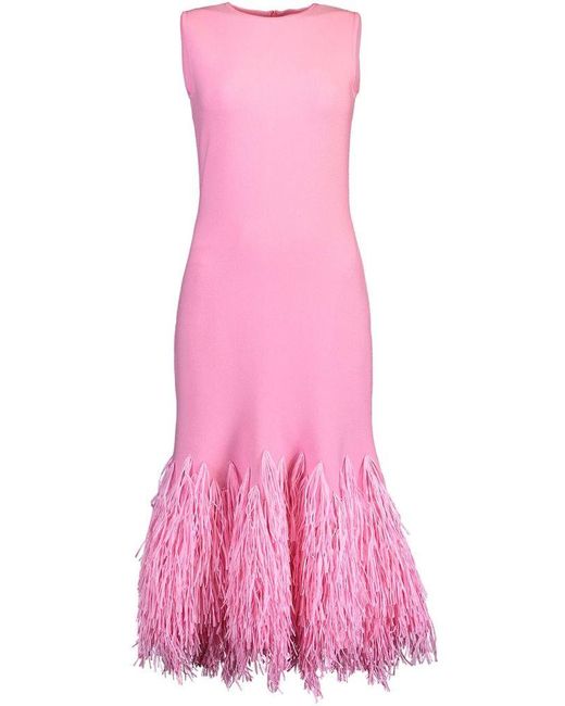 Oscar de la Renta Synthetic Raffia Trim Sleeveless Dress in Pink - Lyst