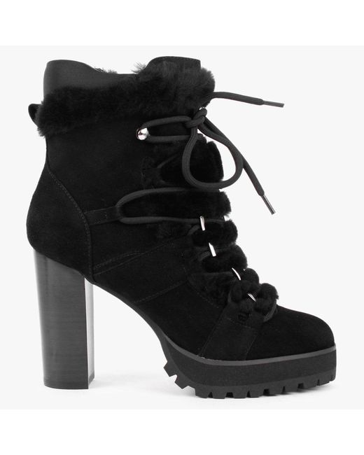 Daniel Shearl Black Suede Shearling Trim Heeled Ankle Boots Lyst UK