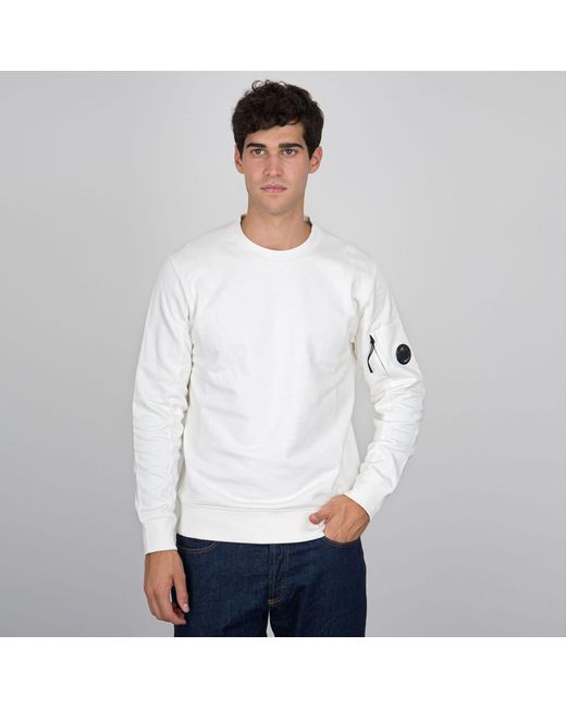 C.P. Company Fleece Felpa Girocollo Diagonal Raised in White for Men | Lyst