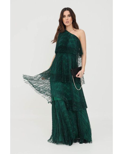 Max Mara Abito Lungo Monospalla Verde Da Donna Con Balze in Green | Lyst