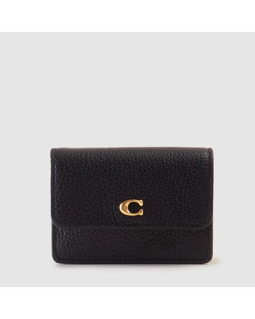COACH Leather Half Flap Card Holder in Black - Save 5% | Lyst